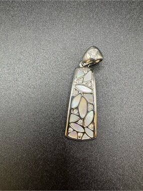 Lia Sophia Wonderland Pendant Silvertone Mother of Pearl Clear Rhinestones